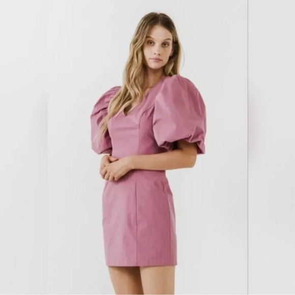 Anthropologie Endless Rose Puff Sleeve Mini Dress Mauve XS Dance Vaca cruise - Picture 13 of 13